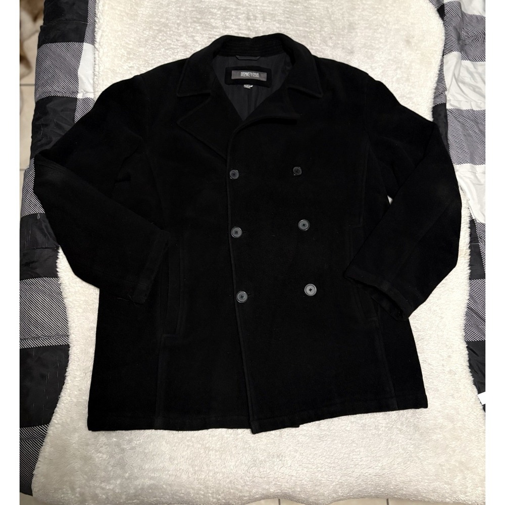 Kenneth Cole Reaction Coat Jacket Men L Black Wool Blend Outerwear Black Double